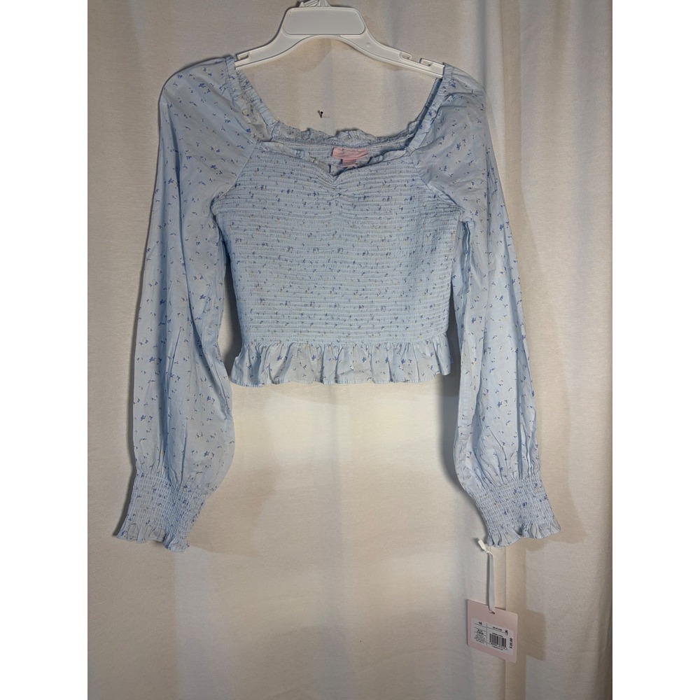 LoveShackFancy Target Girls Blue Floral Smocked Long Sleeve Top Size 16 NWT